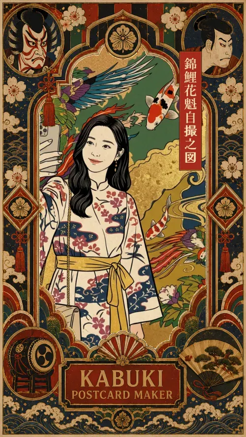 錦絵風に変換されたセルフィー